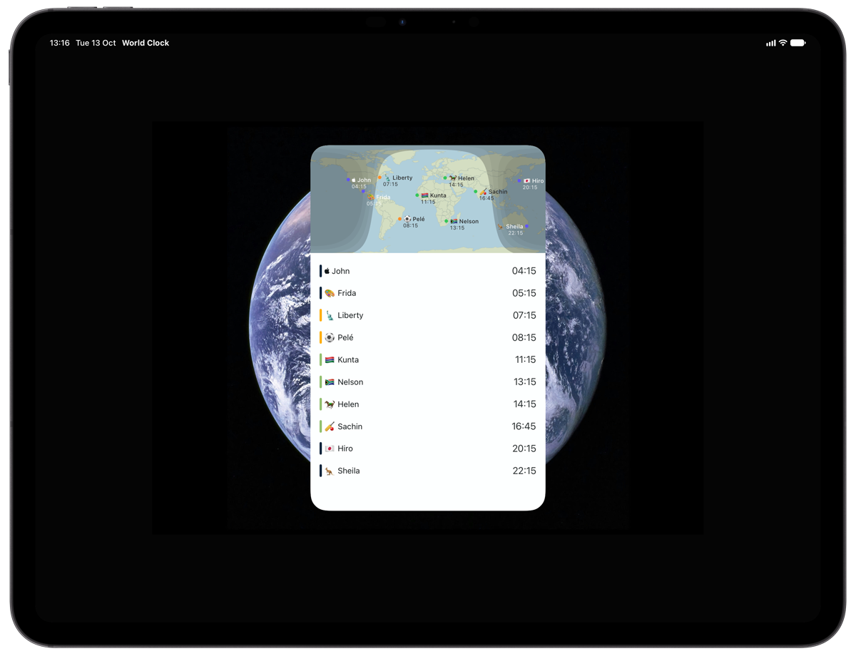 The full-page World Map widget on iPad