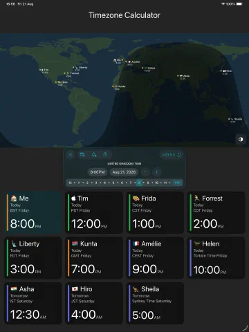 The time zone calculator with room to breathe.